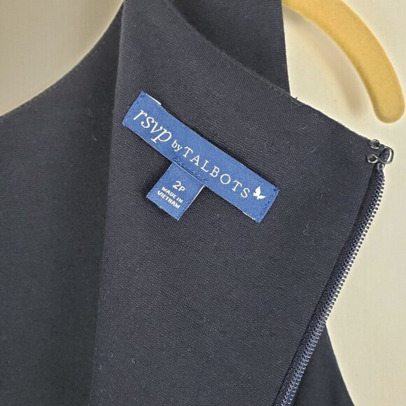 Talbots RSVP Flounce Sheath Dress Navy Blue Embroidered Eyelet Cutout Size 2P - Picture 9 of 9